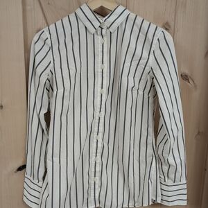 Banana Republic Women's Black and White Striped Button-Down Shirt Size 0